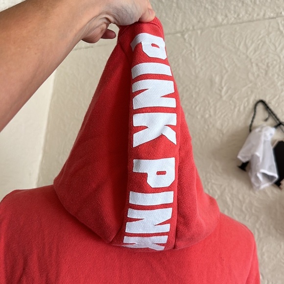 Victoria’s Secret Pink White Logo Hoodie Zip Up Sweatshirt Medium - Picture 6 of 10